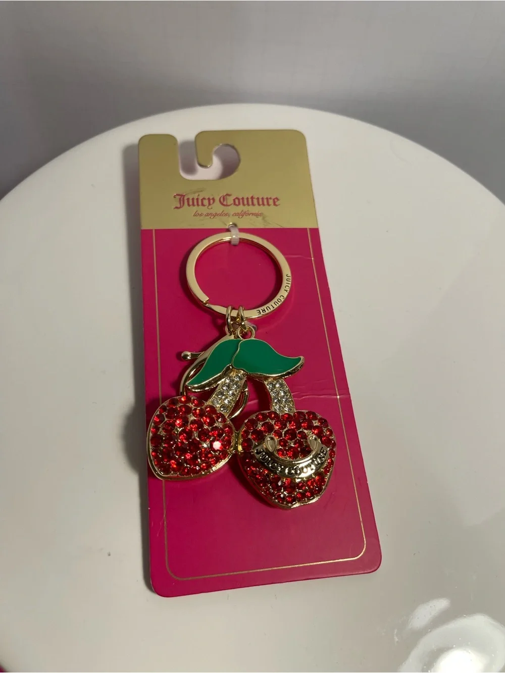 Juicy Couture Cherry Keychain Rhinestone Keychain Bag Charm - NWT **